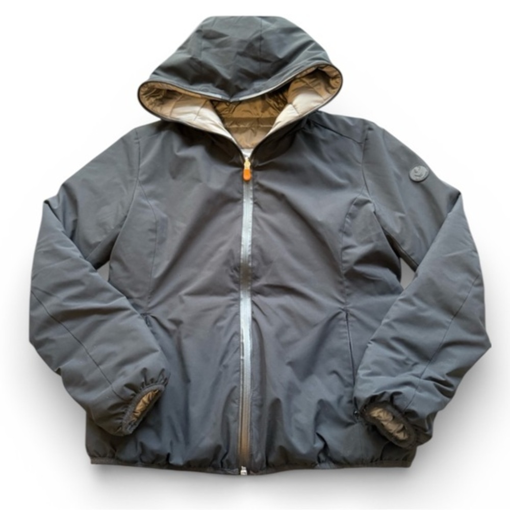 Save The Duck Rainy Reversible Hooded Jacket Black/Silver Womens 2 (Medium)